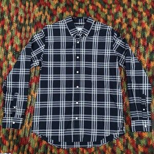 GAP Men's Black and White Plaid Button Down Stretch Poplin Shirt Standard Sz M